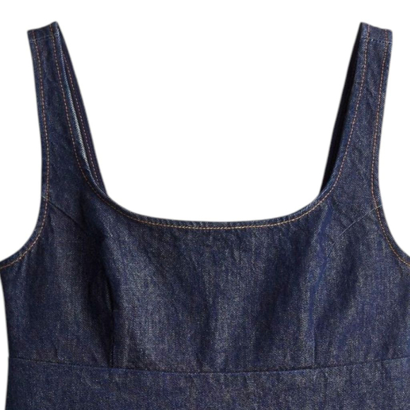 H&M Denim Babydoll Penafore Jumper Dress Dark Denim Small New with Tags - Picture 4 of 9